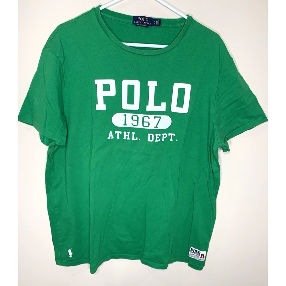Polo Ralph Lauren T-Shirt Mens XL Green 1967‎ Athletic Dept. Patch Pony 90s